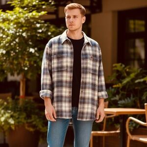 Wolverine Brown/Tan Plaid Flannel Shirt Jacket Men’s LT Fleece Lined Pockets